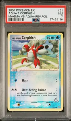 2004 Pokemon EX Team Magma vs. Team Aqua 51 Team Aqua’s Corphish Reverse PSA 7 - Image 1