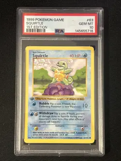 Pokemon Squirtle 63/102 (1st Edition) *PSA 10* Shadowless ‘Freshly Graded Card’ - Image 1