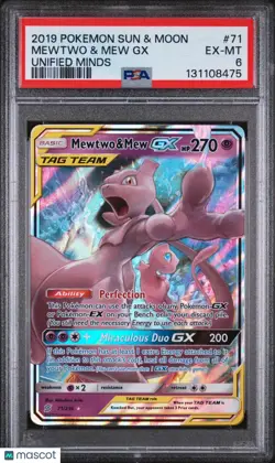 2019 Pokemon Unified Minds Ultra Rare Mewtwo & Mew GX 71/236 PSA 6 - Image 1