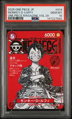 2025 ONE PIECE JAPANESE PROMOS ONE PIECE MAGAZINE VOL.20 MONKEY D. LUFFY PSA 10 - Image 1