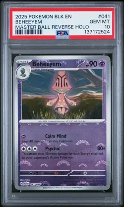2025 Pokemon Black Bolt #041 Beheeyem Master Ball Reverse Holo PSA 10 - Image 1