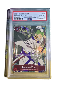 2024 ONE PIECE ENGLISH VERSION 1ST ANNIVERSARY SET #025 RORONOA ZORO PSA 10 - Image 1