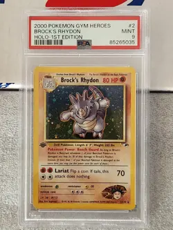 Brock's Rhydon 1st Edition Holo PSA 9 MINT Pokemon Card Gym Heroes 2000 #2/132 - Image 1