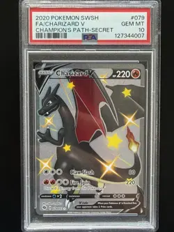 2020 POKEMON SWORD & SHIELD CHAMP'S PATH SECRET #079 FULL ART/CHARIZARD V PSA 10 - Image 1