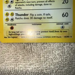 Pokemon TCG Raichu Holo Rare Card Base Set, Vintage, 14/102 - Image 3