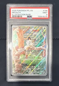 Pokemon TCG Meowth Me02 Phantasmal Flames Illustration Rare Holo PSA 9 106/094 - Image 1