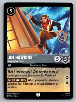 Disney Lorcana Jim Hawkins - Rigging Specialist Azurite Sea Uncommon #183/204 NM - Image 1