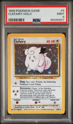 PSA 9 MINT 1999 POKEMON BASE SET UNLIMITED #5 CLEFAIRY-HOLO TRADING CARD - Image 1