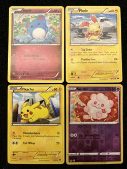 4x Cute Pokemon Cards - Pikachu Plusle Swirlix Marill 2012 - Set Lot Bundle LP - Image 1