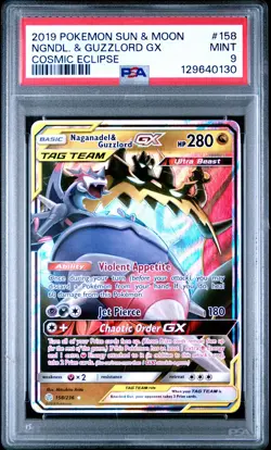 2019 POKEMON SUN & MOON COSMIC ECLIPSE #158 NAGANADEL & GUZZLORD GX PSA 9 - Image 1
