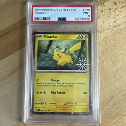 Pokemon MEW 025/165 - Stamped 2025 Holiday Calendar Pikachu Cosmos Holo - PSA 9 - Image 1