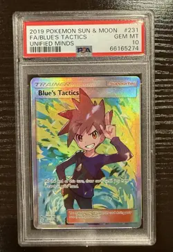 2019 POKEMON SUN & MOON UNIFIED MINDS #231 FULL ART/BLUE'S TACTICS PSA 10 - Image 1
