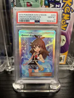 2019 POKEMON SUN & MOON UNBROKEN BONDS #209 GREEN'S EXPLORATION FA PSA 10 - Image 1