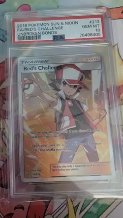 2019 POKEMON SUN & MOON UNBROKEN BONDS #213 FULL ART/RED'S CHALLENGE PSA 10 - Image 1