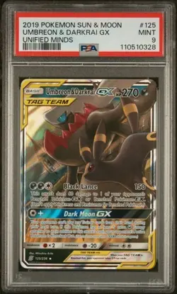 2019 POKEMON SUN & MOON UNIFIED MINDS #125/236 UMBREON DARKRAI GX TAG TEAM PSA 9 - Image 1