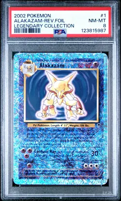 2002 POKEMON LEGENDARY COLLECTION #1 ALAKAZAM-REVERSE FOIL PSA 8 - Image 1