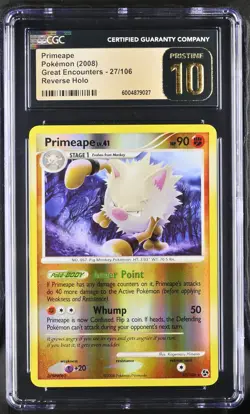 CGC 10 PRISTINE Primeape 27/106 Reverse Holo Great Encounters Pokemon Card - Image 1