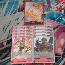 4 x One Piece Sanji ST21-003 C Foil & 4 x Roronoa Zoro OP14-015 R + 1x PRB01-001 - Image 1