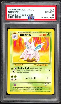 Pokemon Cards - PSA 8 Nidorino 37/102 - Base Set 1999-2000 4th Print - Image 1