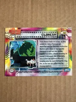 1999 Topps Pokemon Movie Card Mewtwo Strikes Back #29 "Clones!!!" Foil Blue Logo - Image 4