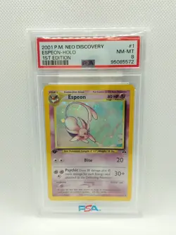 PSA 8 Espeon 1/75 Neo Discovery 1st Edition Holo Rare Pokemon Card - Image 1