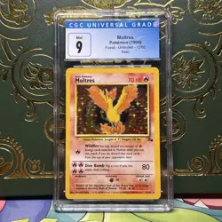 1999 POKEMON FOSSIL UNLIMITED HOLO #12/62 MOLTRES CGC 9 - Image 1