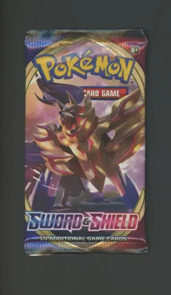 Pokemon Sword & Shield SEALED Booster Pack Zamazenta on Front - Image 1