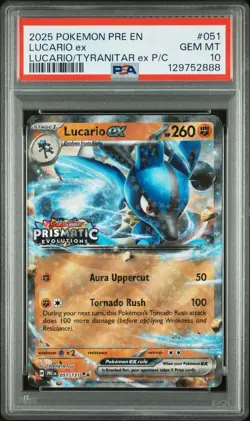 2025 POKEMON PRE EN-PRISMATIC EVOLUTIONS #051 LUCARIO EX PSA 10 - Image 1