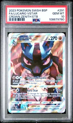 2023 POKEMON SWSH BLACK STAR PROMO #291 FULL ART/LUCARIO VSTAR PSA 10 - Image 1