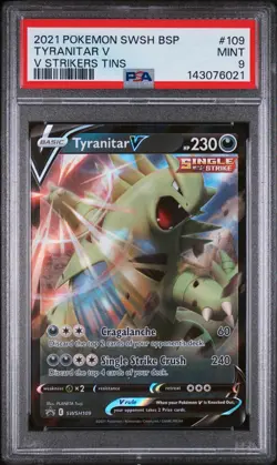 2021 POKEMON SWSH BLACK STAR PROMO V STRIKERS TINS #109 TYRANITAR V PSA 9 - Image 1