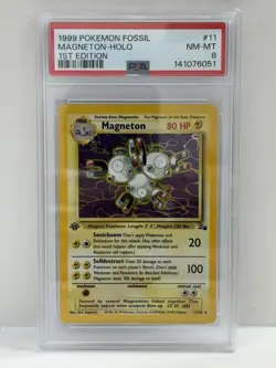 1999 POKEMON FOSSIL 1ST EDITION MAGNETON HOLO 11 PSA 8 - Image 1