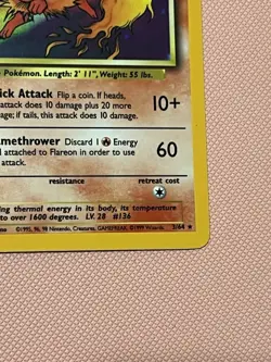 Pokemon Flareon 3/64 Holo Jungle Set No Symbol Error Vintage WotC - Image 4