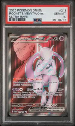 2025 POKEMON DESTINED RIVALS ULTRA RARE TEAM ROCKET'S MEWTWO EX PSA 10 - Image 1