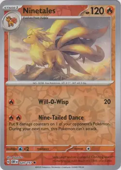 🔥Pokemon - Ninetales - Reverse Holo - 029/197 - Obsidian Flames - (NM)🔥 - Image 1