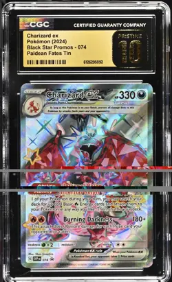 CGC 10 PRISTINE Charizard EX 074 Black Star Promo Full Art Pokemon Paldean Tin - Image 1