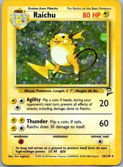 Pokemon TCG Raichu Holo Rare Base Set 2 (2000) 16/130 WOTC - Image 1