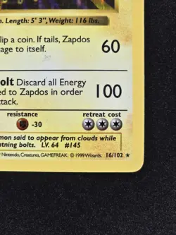 Pokemon TCG Zapdos Holo 1st Edition Shadowless Base Set 16/102 - Image 5