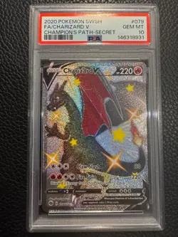 2020 Pokemon Sword & Shield Champion's Path Secret Full Art/Charizard V PSA 10 - Image 1