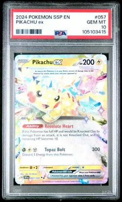 Pokemon Pikachu TCG Surging Sparks EX Holo Double Rare Card 057/191 PSA 10 - Image 1