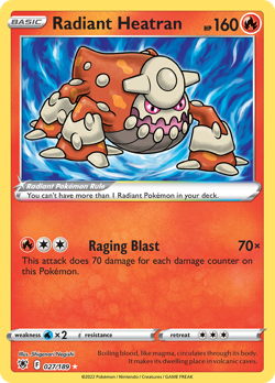 Radiant Heatran 027/189 Radiant Rare Astral Radiance Pokemon Near Mint - Image 1