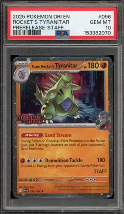 Pokemon Team Rocket's Tyranitar Destined Rivals STAFF Prerelease #096 PSA 10 - Image 1