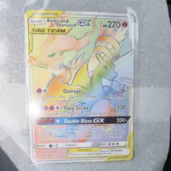 POKEMON RESHIRAM & CHARIZARD GX TAG TEAM SECRET RARE FULL ART #217 UNBROKEN BON… - Image 1
