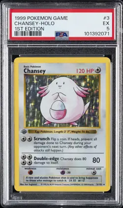 1999 POKEMON BASE SET 1ST EDITION #3 CHANSEY-HOLO PSA 5 - Image 1