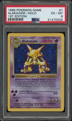PSA 6 1st Edition Alakazam 1/102 Base Set Pokemon 1999 - Image 1