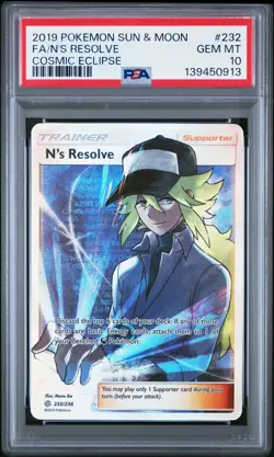 2019 POKEMON SUN & MOON COSMIC ECLIPSE #232 FULL ART/N'S RESOLVE PSA 10 - Image 1