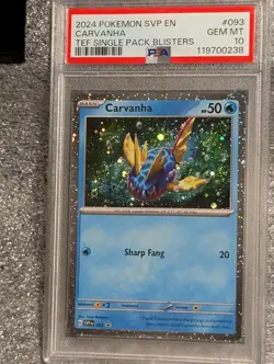PSA 10 Carvanha 093 (Cosmo Holo) Promo Pokemon 2024 SVP EN - TEF Blister Pack - Image 2