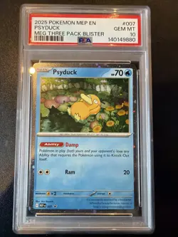 2025 Pokemon Psyduck #007 Meg Three Pack Blister Exclusive Psa 10 - Image 1