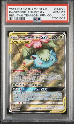 PSA 10 Venusaur & Snivy GX SM229 Tag Team Sun Moon Black Star Promo Pokemon - Image 1