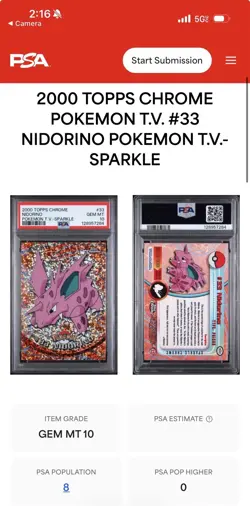 2000 Topps Chrome Pokemon Nidorino Sparkle PSA 10 Low Pop Rare #33 Series 1 - Image 3
