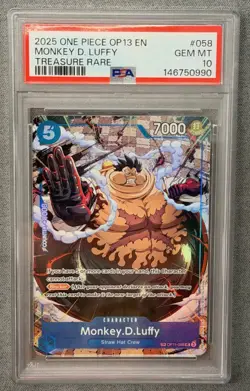 2025 One Piece OP13 Carrying On His Will Mokey D. Luffy Treasure Rare PSA 10 - Image 1